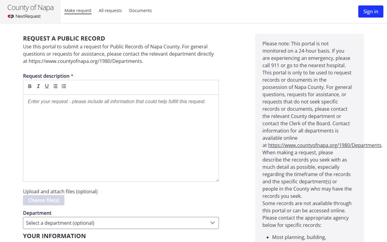 Napa County public records request portal for inmate records